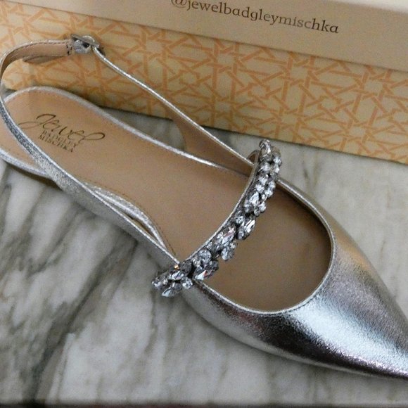 NiB Jewel Badgley Mischka Bambi Pointed Toe Sling Back Flats Silver 7.5 - Picture 5 of 16